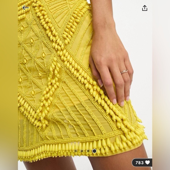ASOS DESIGN embellished bandeau mini dress in yellow Size NWT - Picture 4 of 5